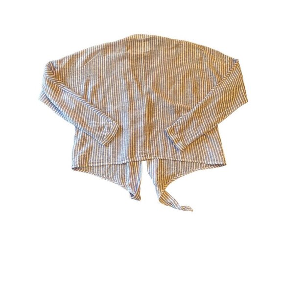 Rails Blue White Striped Linen Blend Long Sleeve Waist Tie Shirt Size Medium - Picture 7 of 7